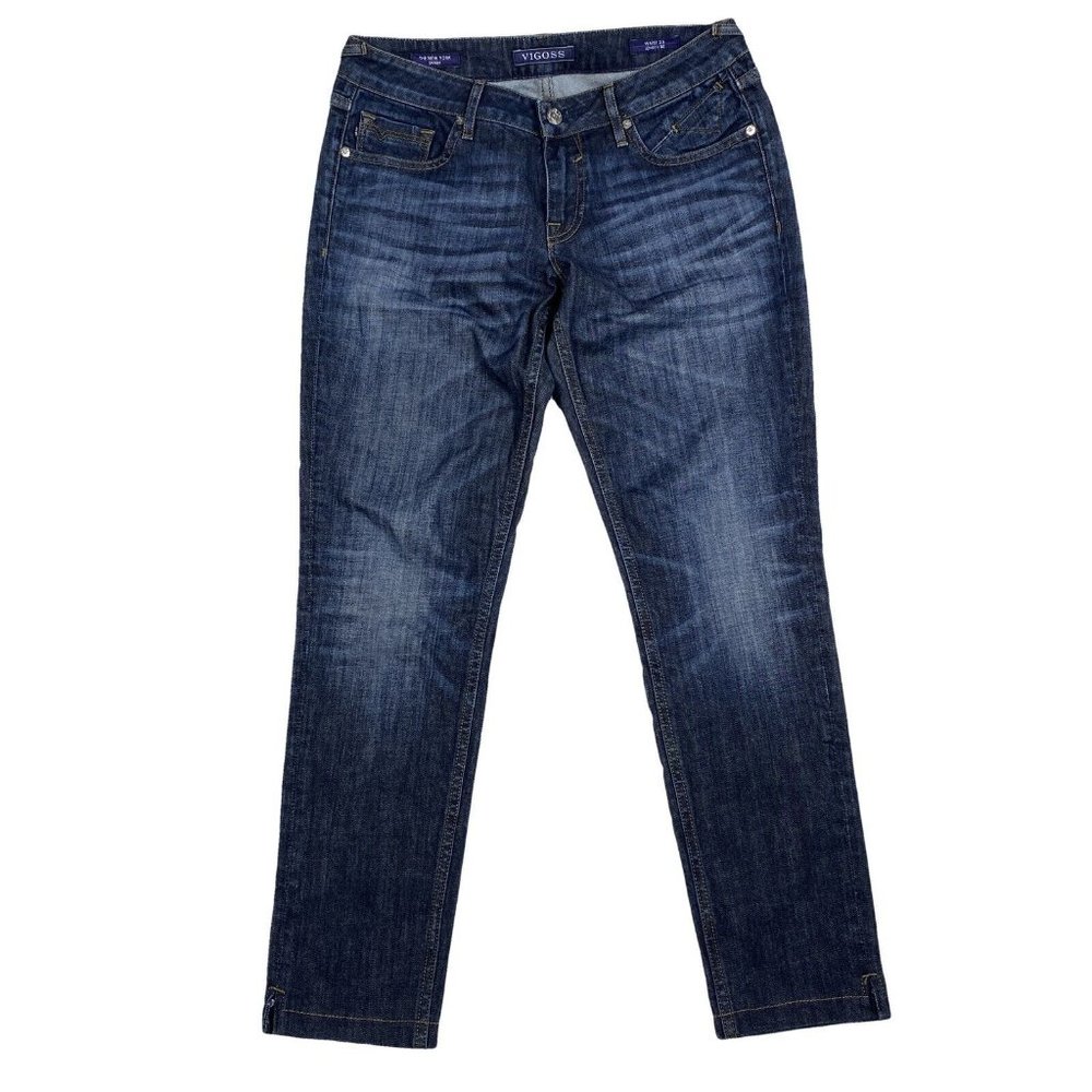 Womens Vigoss New York Skinny Sz 26 Dark Wash Low Rise Whiskered Stretch Jeans